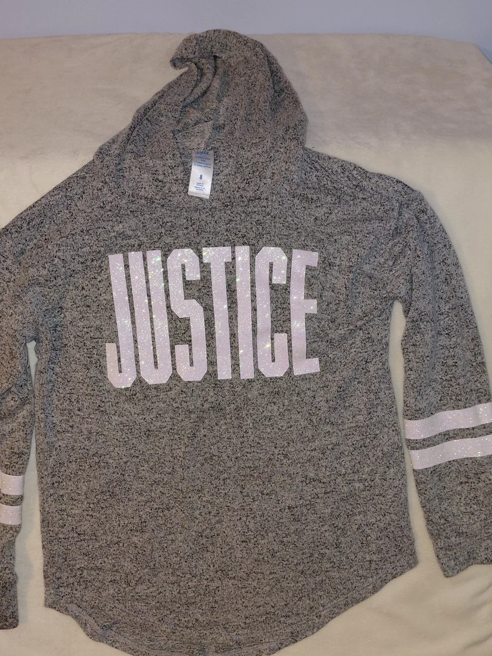 Justice Gray Sparkle Hoodie with Pink Glitter Logo